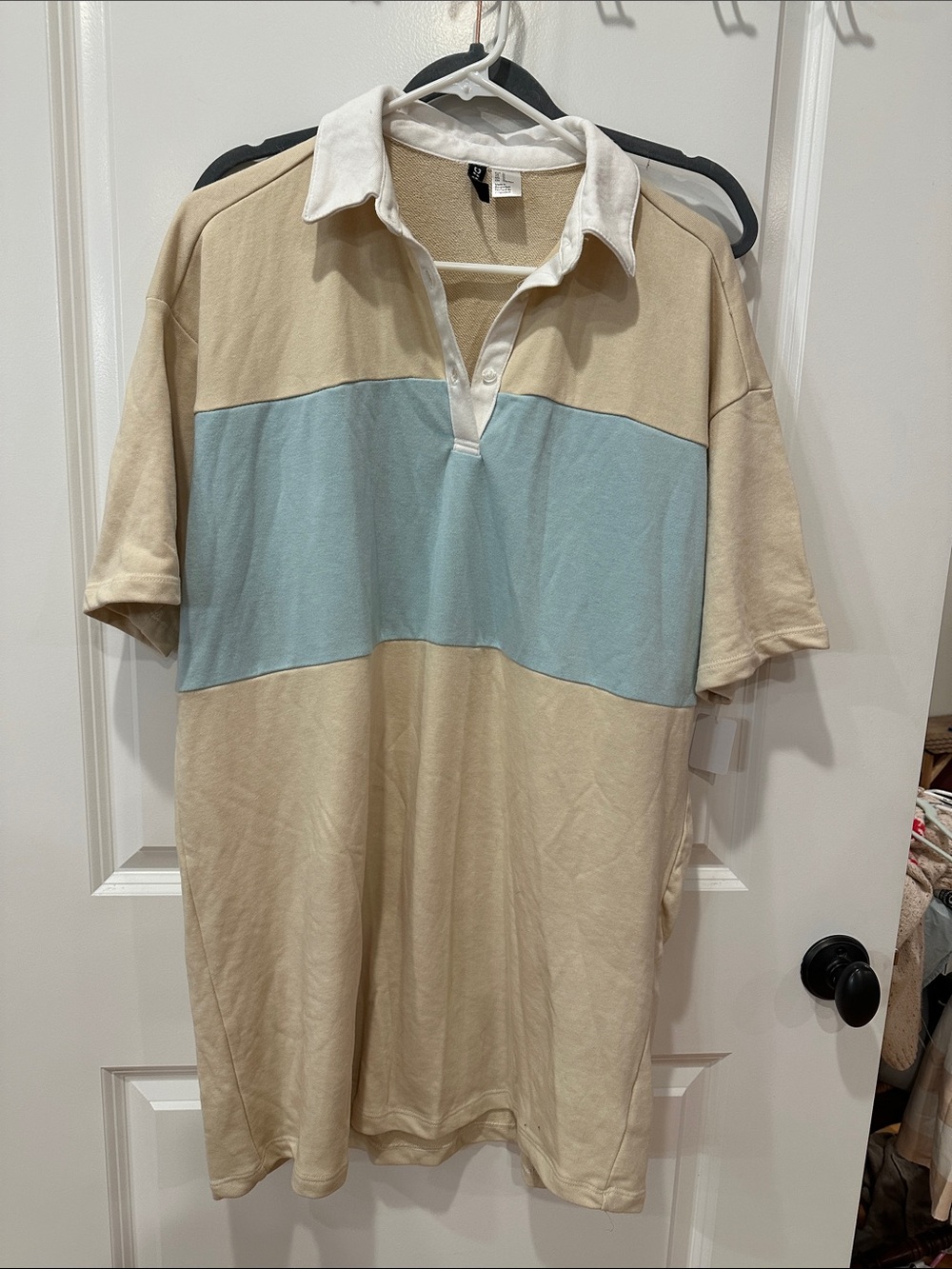 H&M Cream Polo with Light Blue Chest Stripe